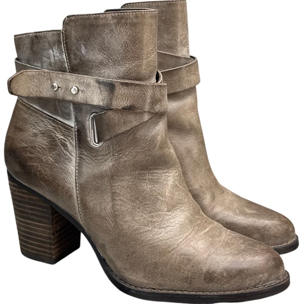 Arturo Chiang Sanyo Gray Distressed Leather 3" Block Heel Ankle Bootie Women 7